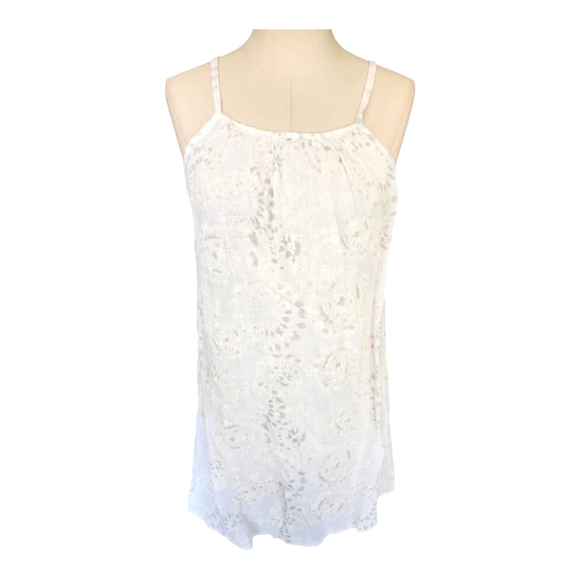 Lungo L'Arno 100% Linen White Gray Floral Cami Dress Made in Italy, Sz L - Picture 1 of 8